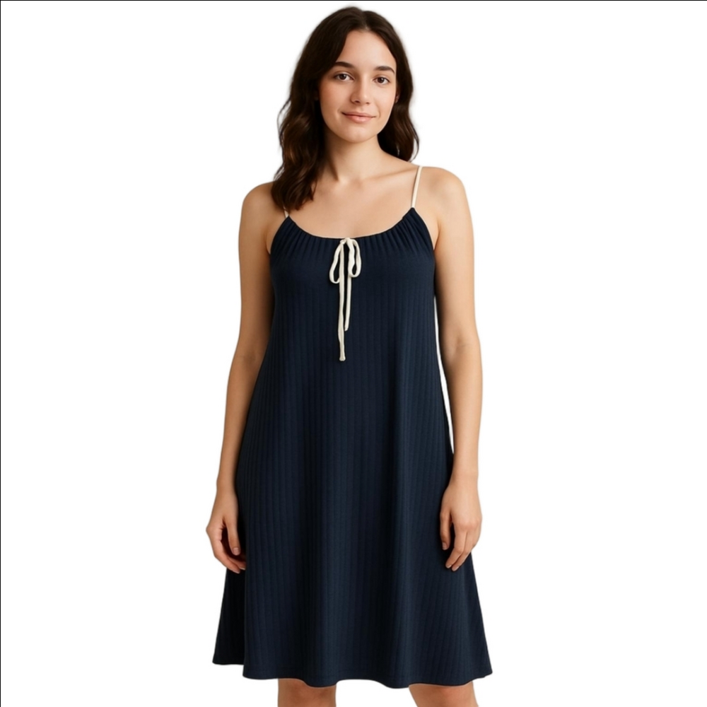 Navy Blue Spaghetti Strap Midi Dress